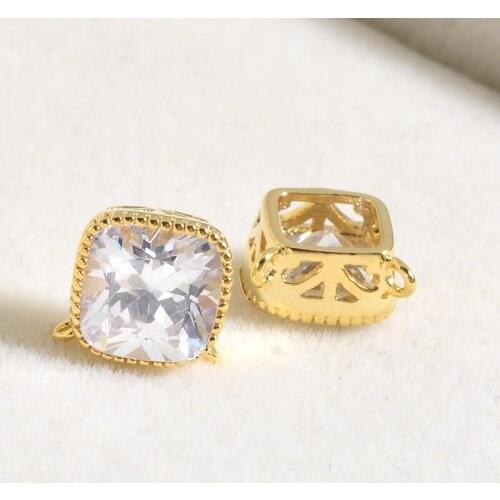 4PCS 6MM 7MM 8MM 24K Champagne Gold Color Brass with Zircon 2 holes Square Charms High Quality Diy Jewelry Accessories