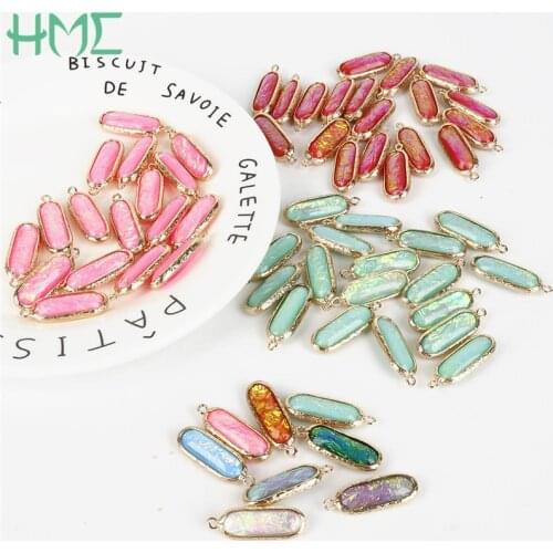 2pcs 10x26mm DIY Resin Earring Accessories Bracelet Pendants Metal Copper Charms Oval Golden Plated Charms for Jewelry Making