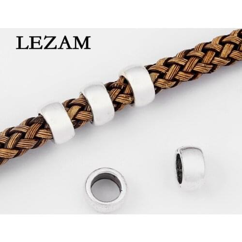 20pcs Antique Round Charms Slider Beads Spacer For 8mm Round Leather Cord Bracelet Necklace Jewelry Findings