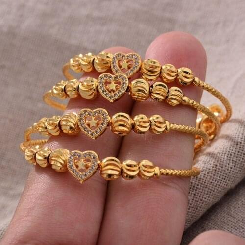 24K 4pcs Ethiopia Gold Color Dubai Bangles Baby Girls Kids Ethnic Bracelets Girl Bride Dubai Bangles Child jewelry
