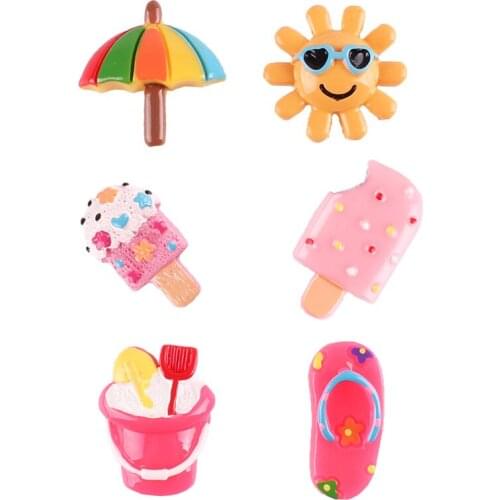 6pcs Summer Beach Theme Flatback Resin Scrapbooking Hair Bow Clip Center Crafts Embellishment Charms Cabachons