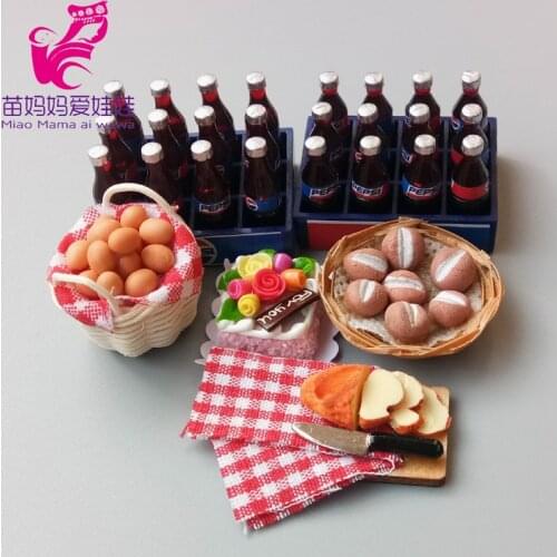 Doll house accessories Mininature Simulation Pepsi cola birthday cake wine bread for 1/6 bjd barbie doll