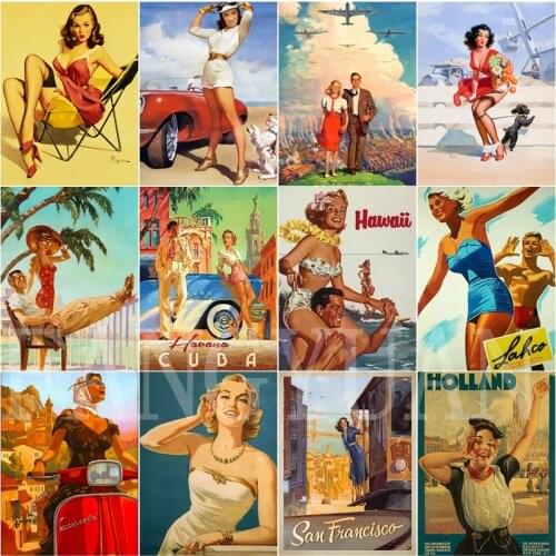 Diy Diamond Embroidery Mosaic Pin Up Girls Full Square Round Diamond Painting Cross Stitch Portrait Diamond Crystal Wall Art