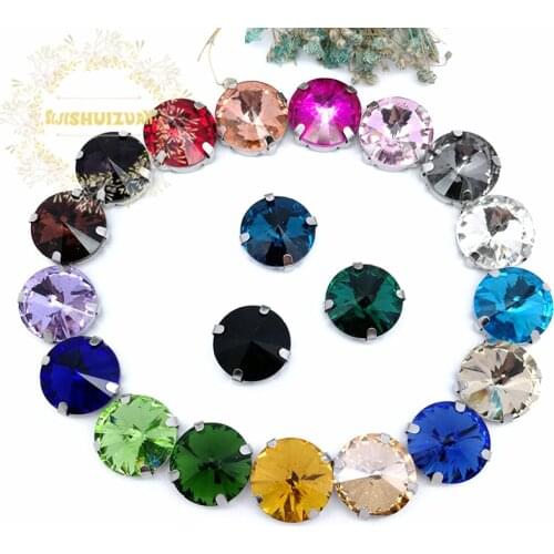 Free shipping! Mix color round shape Glass Crystal sew on rhinestones with four claw Diy wedding decoration