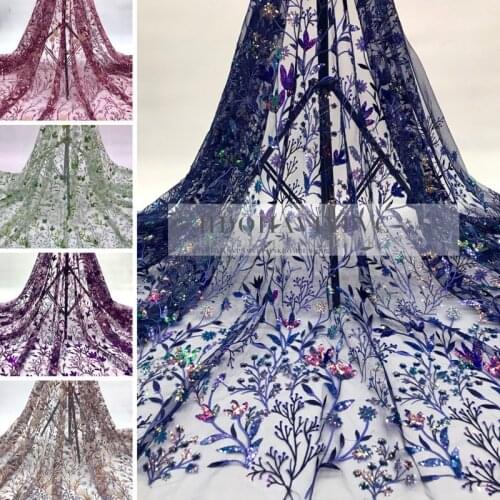 Tree Flower Pattern Sequin Embroidered Cloth Fabric Mesh Embroidery Lace Fabric