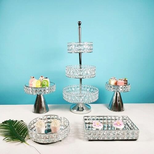 European Style Crystal Phnom Penh Cake Stand Mirror Glass High Feet Cake Tray