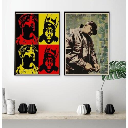 Notorious B.I.G. Biggie Tupac Shakur Poster Wall Picture Art Retro Kraft Paper Painting for Room Decoration Home Decor 1003