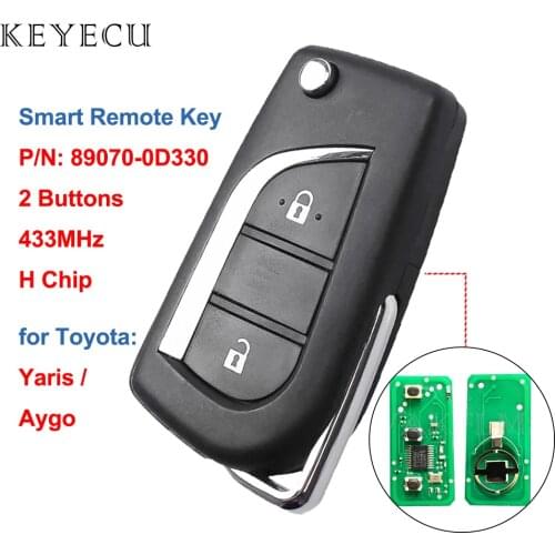 Keyecu Remote Car Key Fob 2 Buttons 433MHz H Chip for Toyota Aygo Yaris 2014 2015 2016 P/N: 89070-0D330 / 890700D330