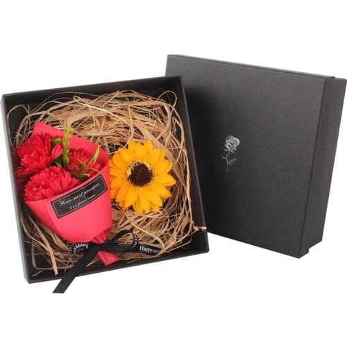 Creative Romance Artificial Flower Gift Box Bouquet Lifelike Carnation Rose Soap Flower For Valentines Day DIY Accessories