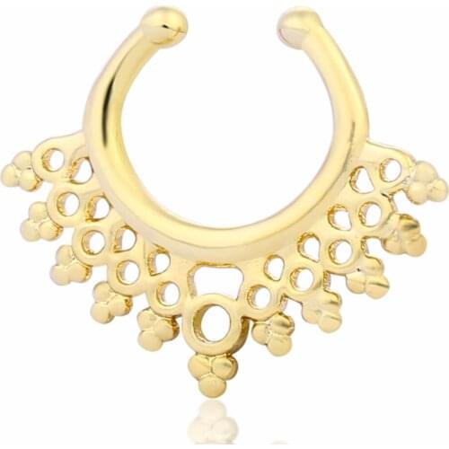 Copper Fake Septum Clicker Fake Nose Ring Septum Falso Cheater Hoop Piercing Septo Body Jewelry for Women Gold/Black Color BH03