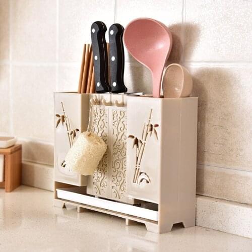 Multifunction Wall-mounted Punch-free Plastic Chopsticks Drain Rack Knife Fork Spoon Drain Basket Flatware Holder Cutlery Rack