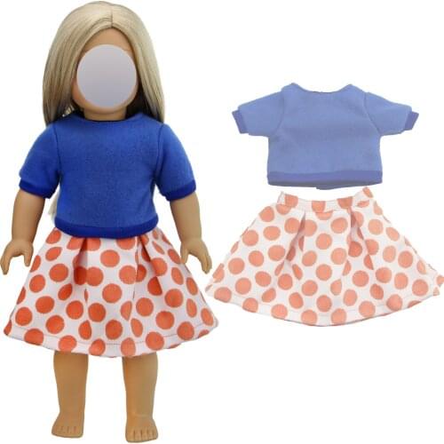 Fashion Handmade Dress Party Daily Wear Blue Shirt Wave Point Skirt Clothes For 18" Puppet Doll 43cm Baby DIY Toy Accessories