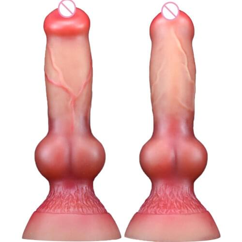 Soft Double Layer Silicone Realistic Animal Dog Dildo Anal Plug With Suction Fake Penis Wolf Dick For Man Women Lesbian Tools