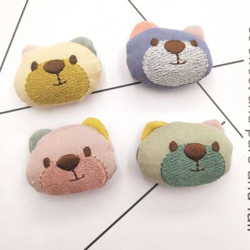 10pcs/lot 3.5*4.5cm Kawaii Fabric Patches Cartoon Childrens Bear Head Padded Appliques DIY Hair Clothing Accessories