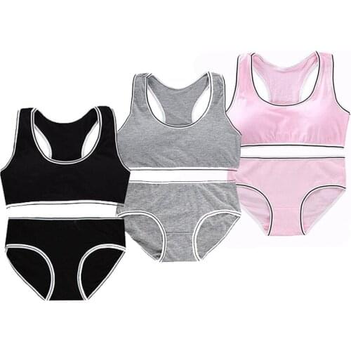 2pcs/Sets Teenagers Underwear Puberty Students Bra Vest Panties Girls Training Bra Panties Teens Sport Underwear 8-16 Years