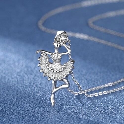 Ballerina Girl Platinum-Plated Pendant Necklace Women AAAA Zircon Dancing Lady Cubic Zirconia Silver-Color Female Luxury Jewelry