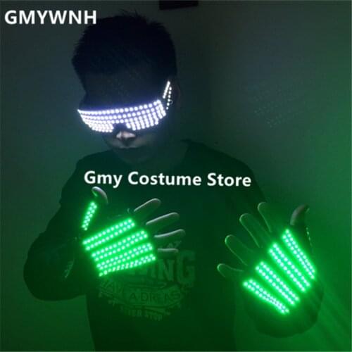 TT3 Green led light gloves dj luminous party gloves ballroom dance lighted glasses robot man stage wears party performance disco