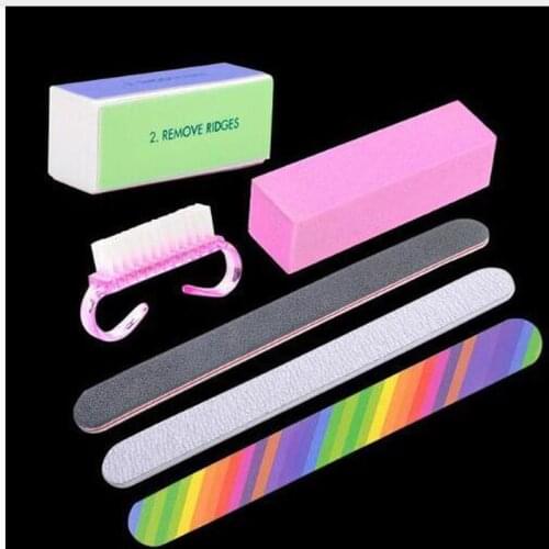 6pcs/Set Nail Art Files Dust Brush Cleaning Buffer Sponge Block Buffing Grit Sand UV Gel Polish Acrylic Manicure Pedicure Tools