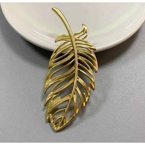 1 Piece Matt Gold Feather Leaf Charms Pendants for DIY Necklace Jewellery Making Accessories 79x33mm
