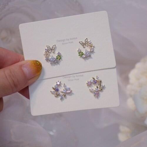 Romantic 14K Gold Plated Small Flower Zircon Earrings for Women Elegant French Style Handmade Earring Korean Fashion Jewelry