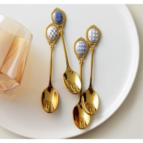 Luxury Glod Stainless Steel Spoon for Speciality Coffee Dessert Milk Tea Cutlery Kitchen Tool Wedding Memories Gift