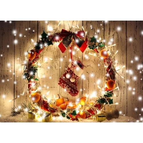 Sparkling light effect Christmas socks wood texture Christmas theme photography background Christmas theme background