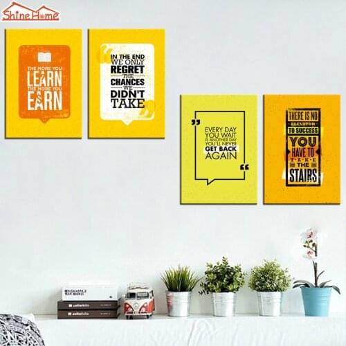 ShineHome-4pcs Modern Motto Paintings Canvas Printed Nordic Modular Picture Large Posters on The Wall Art Quadros Artwork Frame