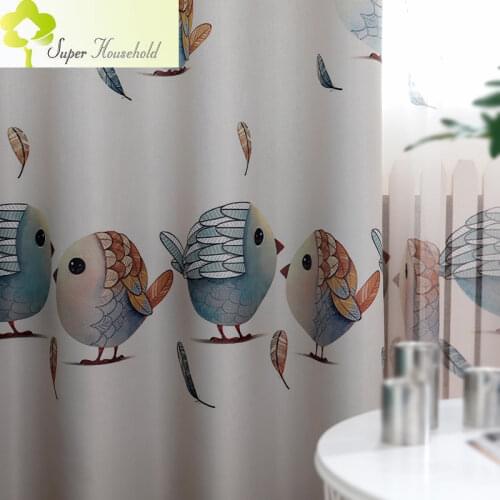Printed Cartoon Love Bird Curtains Kids for Living Room Modern Window Treatments Simple Cute Childs Bedroom Curtains Fabric