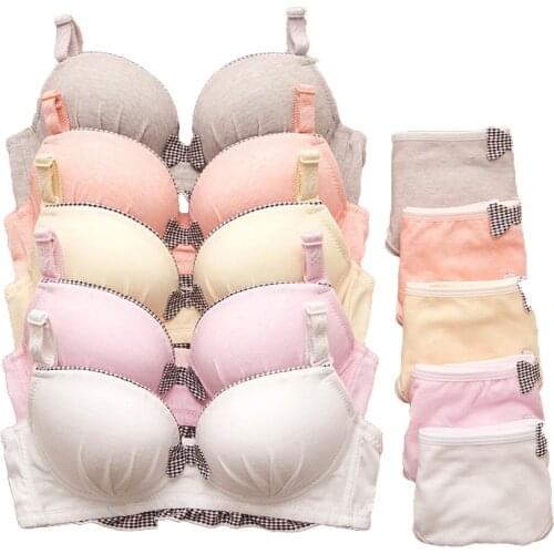 Cute Cotton Rimless Girl Bra Underwear Gathering Small Breasts Bow Bra High School Student Development Bra for Teenager 12-18Y