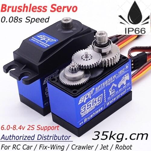 SPT5835W-180/270 35kg 8.4v 0.08s Waterproof High Speed Digital Standard Brushless Servo Metal Gears Crawler Fix-Wing Jet Robot