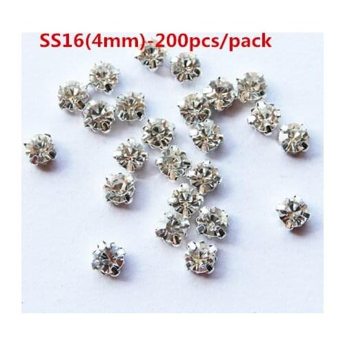 200pcs/pack SS16(4mm) 200pcs Glass Stones Silver Base Rhinestones Clear Crystal Sew On Rhinestones In Claw T02