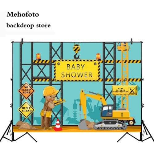 MEHOFOTO Construction Backdrop Baby Shower Newborn Architect Birthday Party Decoration Photo Background Crane Excavator 174