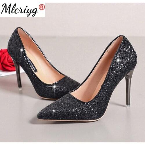 Women Pumps Fashion High Heels Wedding Party Bling Womens Heels Glitter Female Pumps 2021 Shoes Woman Red Gold Sliver Stiletto