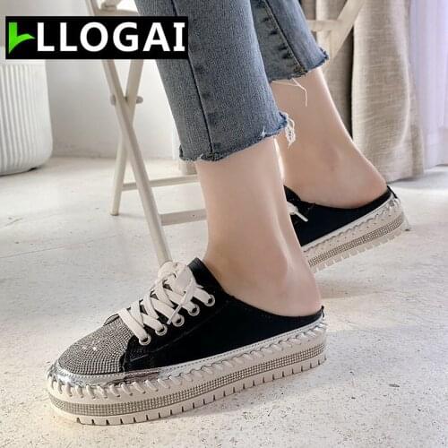 Flat Heel Students Shoes Crystals Round Toe Leather Flats Shoes Women Silver Bling Loafers Couple Flat Platform Shoes Woman 2021