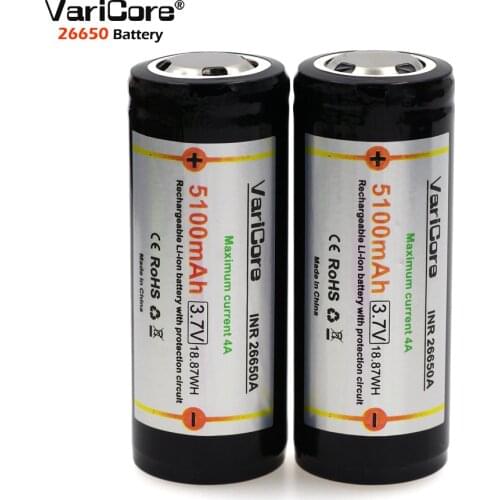 VariCore 3PCS 26650 3.7V Lithium Battery 26650 4A High current discharge Protective Board Battery for Highlight Flashlight