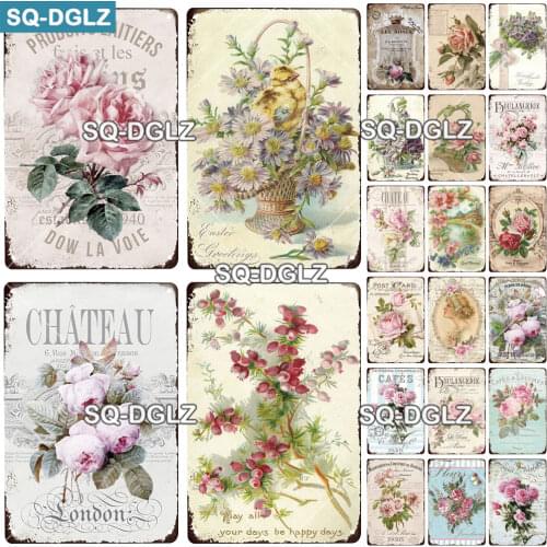 Flower Vintage Tin Sign Home Decor Retro Metal Sign Shabby Chic Wall Decor For Kitchen Living Room Dining Room Metal Plate