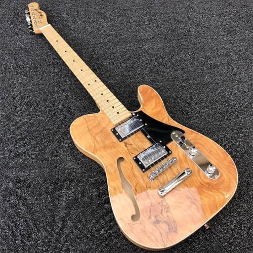 High-quality 6-string electric guitar, map pattern, wood grain maple veneer, half hollow center, f-hole, maple neck, postage gui