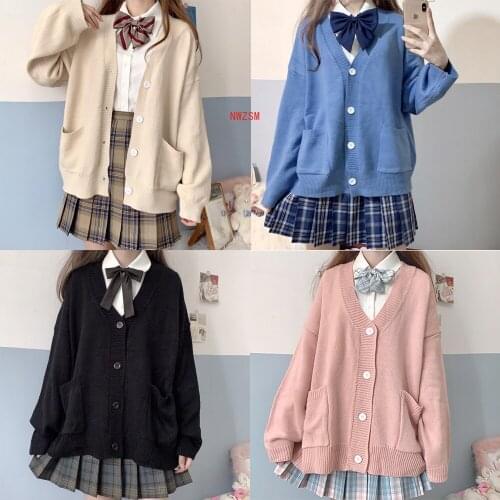 Japan School Sweater Spring Autumn 100% V-neck Cotton Knitted Sweater JK Uniforms Cardigan Multicolor Student Girls Cosplay