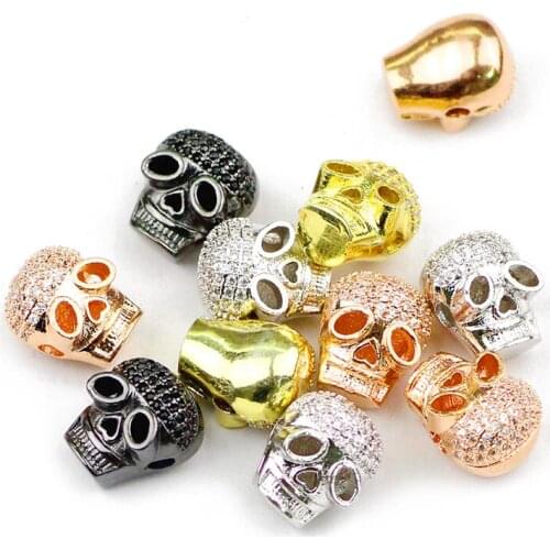 YHBZRET White Zircon Skull Pendant Copper Spacer beads 2pcs charms Loose beads for Jewelry making bracelet Necklace DIY Findings