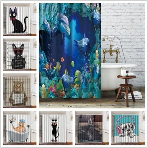 Underwater World Waterproof Fabric Shower Curtains Animals Printing Bathroom Decor Blackout Screen 3d Anti Peeping Bath Curtains