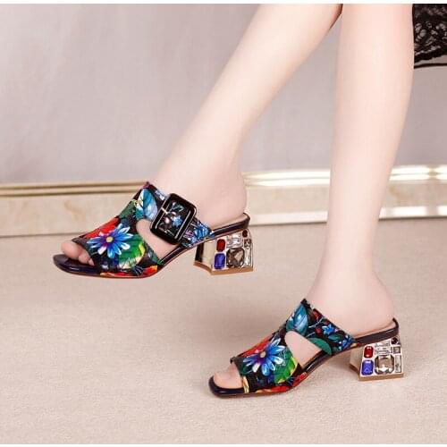 SKLFGXZY Summer New Product Women Slippers National Genuine Leather Womens Shoes Cowhide Slippers High-heeled Sandals