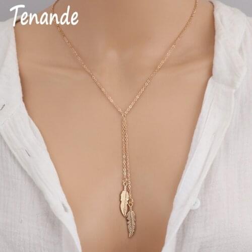 Tenande New Fashion Punk Long Sweater Gold Color Leaves Choker Necklaces & Pendants for Women Jewelry Charm Chain Bijoux Collier