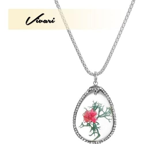 Vivari Womens Fashion Stainless Steel Necklace Transparent Flower Pendant Necklace Jewelry