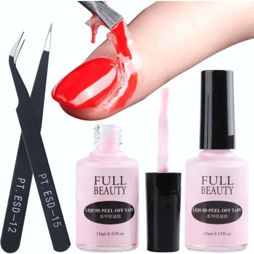 15ml Peel Off Liquid Tape Nail Polish Pink Latex Cuticle Protected Glue Finger Edge Skin Care Liquid With Tweezers Tool NF1825