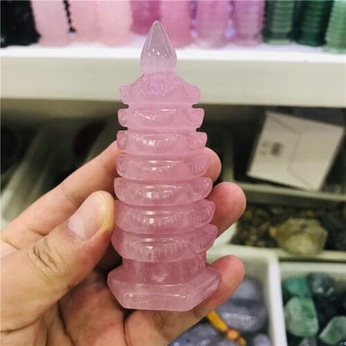 15-17cm Natural powder crystal pagoda, Wenchang pagoda, hand-carved decorative