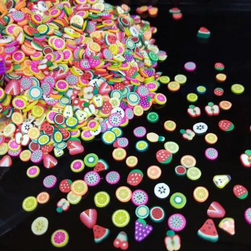 20g/lot Fruits Polymer Hot Soft Clay Sprinkles Plastic Klei Mud Particles Watermelon Strawberry Pitaya Lemon Grape Apple Kiwi