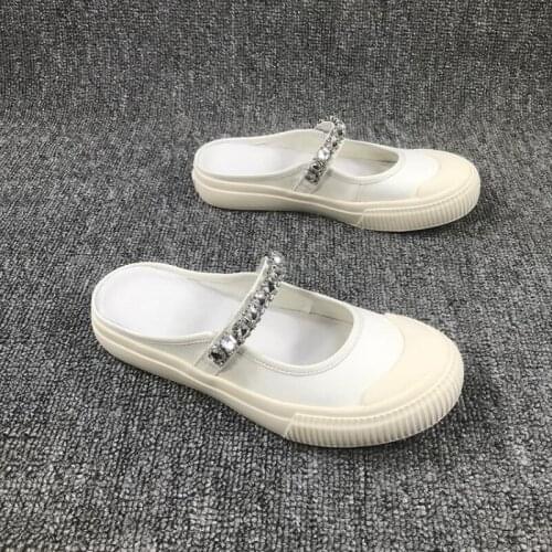 2021 Summer Shoes for Women Sandals New Womens Shoes Flat-bottomed Rhinestone Sports and Leisure Canvas Baotou Slippers