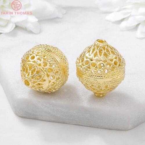 4PCS 27x21MM Hole 2MM 24K Gold Color Plated Brass Spacer Beads Bracelet Beads High Quality Diy Jewelry Accessories