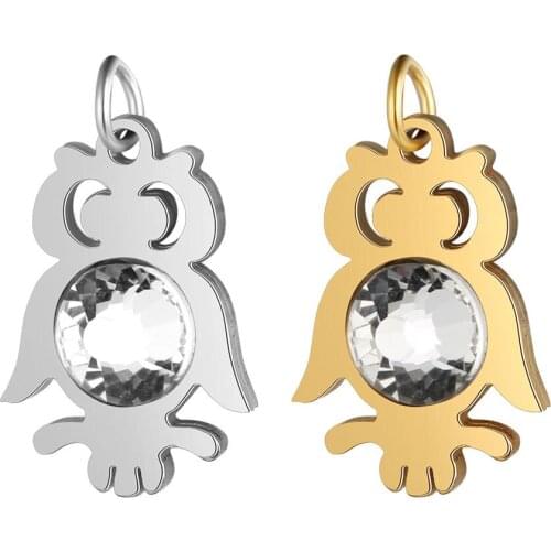 5pcs/lot 13*22mm Stainless Steel Animal Cute Owl Charms Pendant Rose Gold Color Exquisite Charm for DIY Jewelry Making Findings