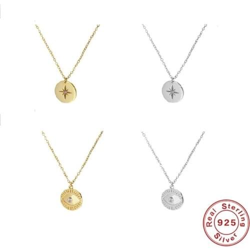 AIDE INS Coin Chain Pendant Necklace For Women Anise Star Eye Printing Clavicle Necklace collares Silver 925 Jewelry naszyjnik